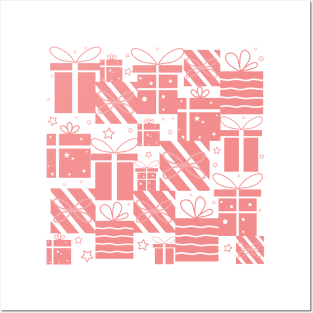 Gift boxes seamless pattern on white background Posters and Art